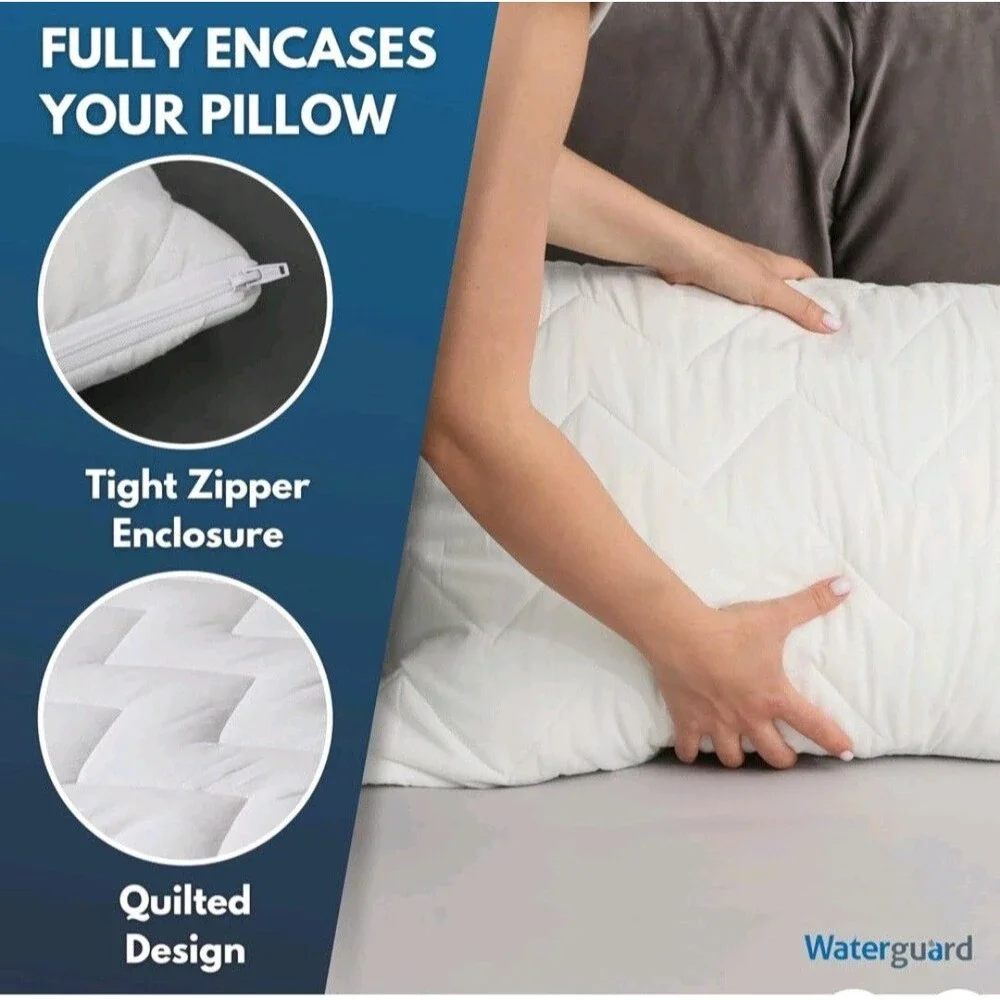 Waterguard Standard Pillow Protectors 4 Pack Zip Waterproof Hypoallergenic